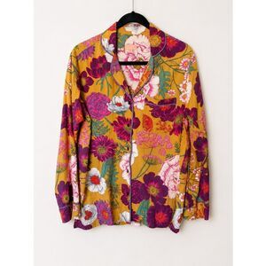 POWDER UK Floral Leaf Print Pajama Shirt size S 100% Modal Boho Artsy 70’s Retro